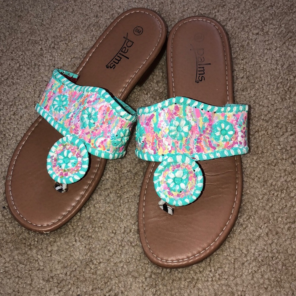 Palms custom painted flip flops.